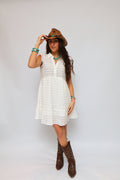 Textured Flutter Sleeve Mini Dress - Off White