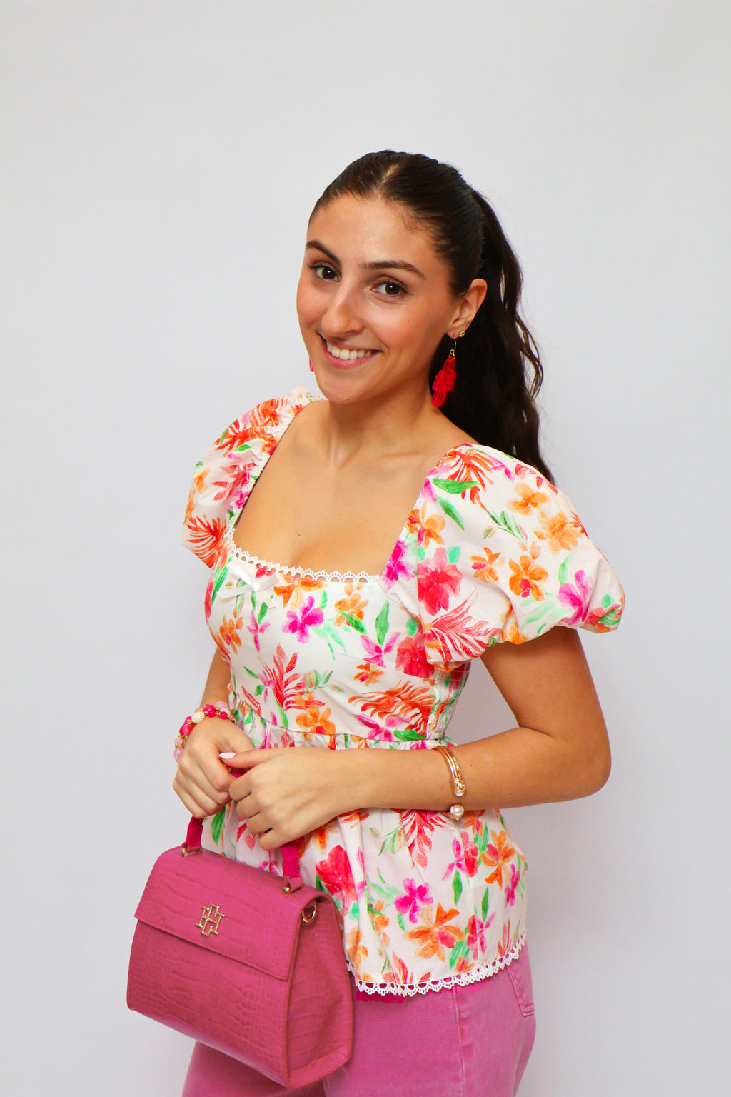 Floral Peplum Top - Cream Mix