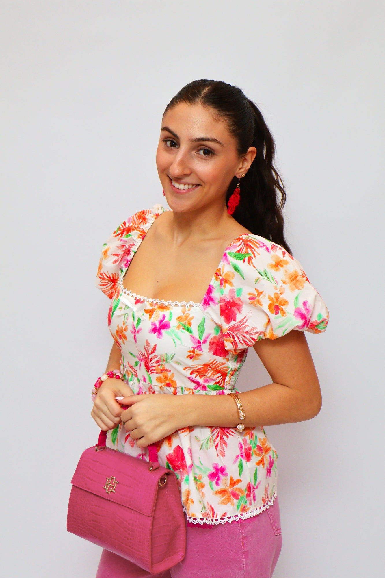 Floral Peplum Top - Cream Mix
