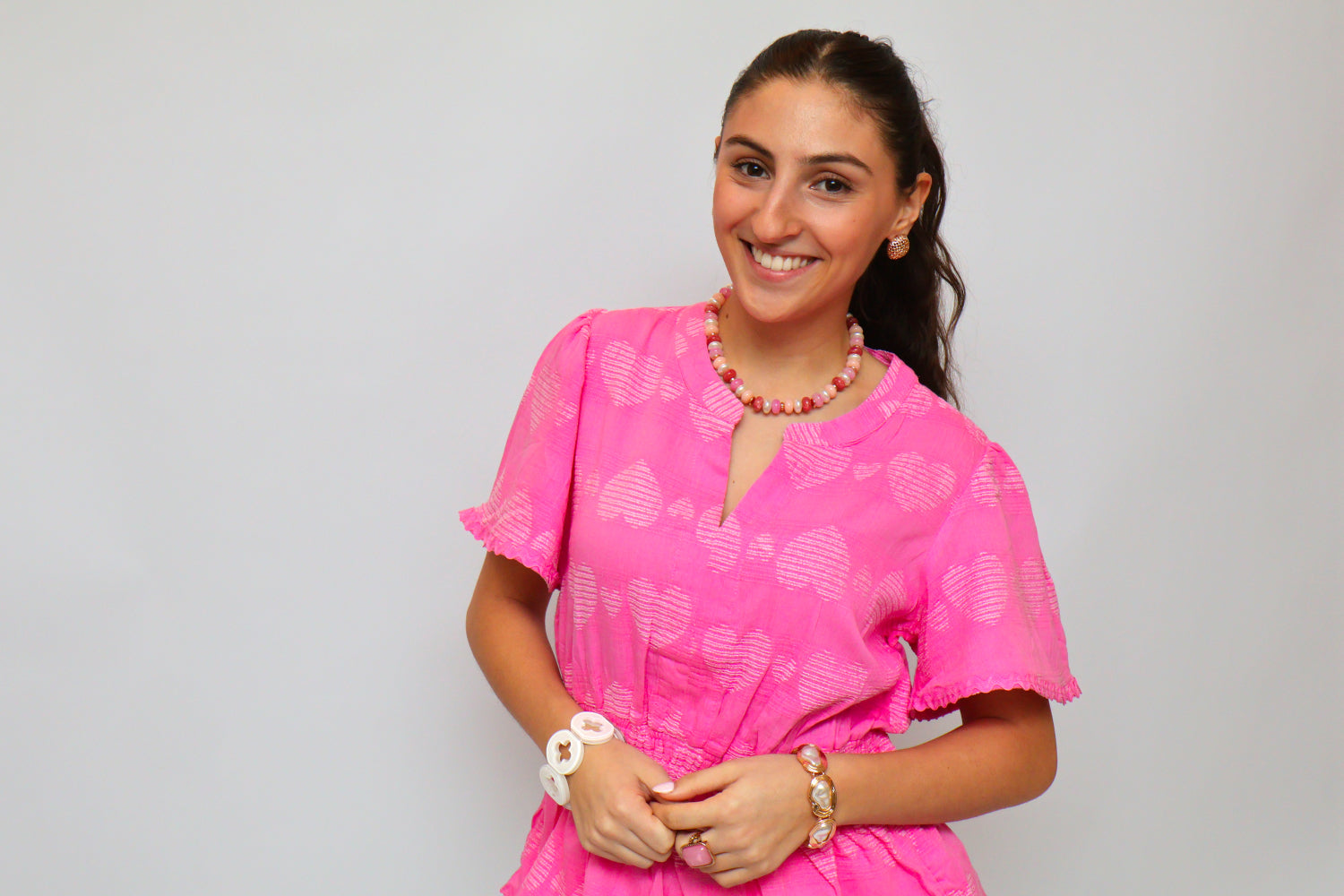 Textured Smocked Peplum Blouse - Bubble Pink