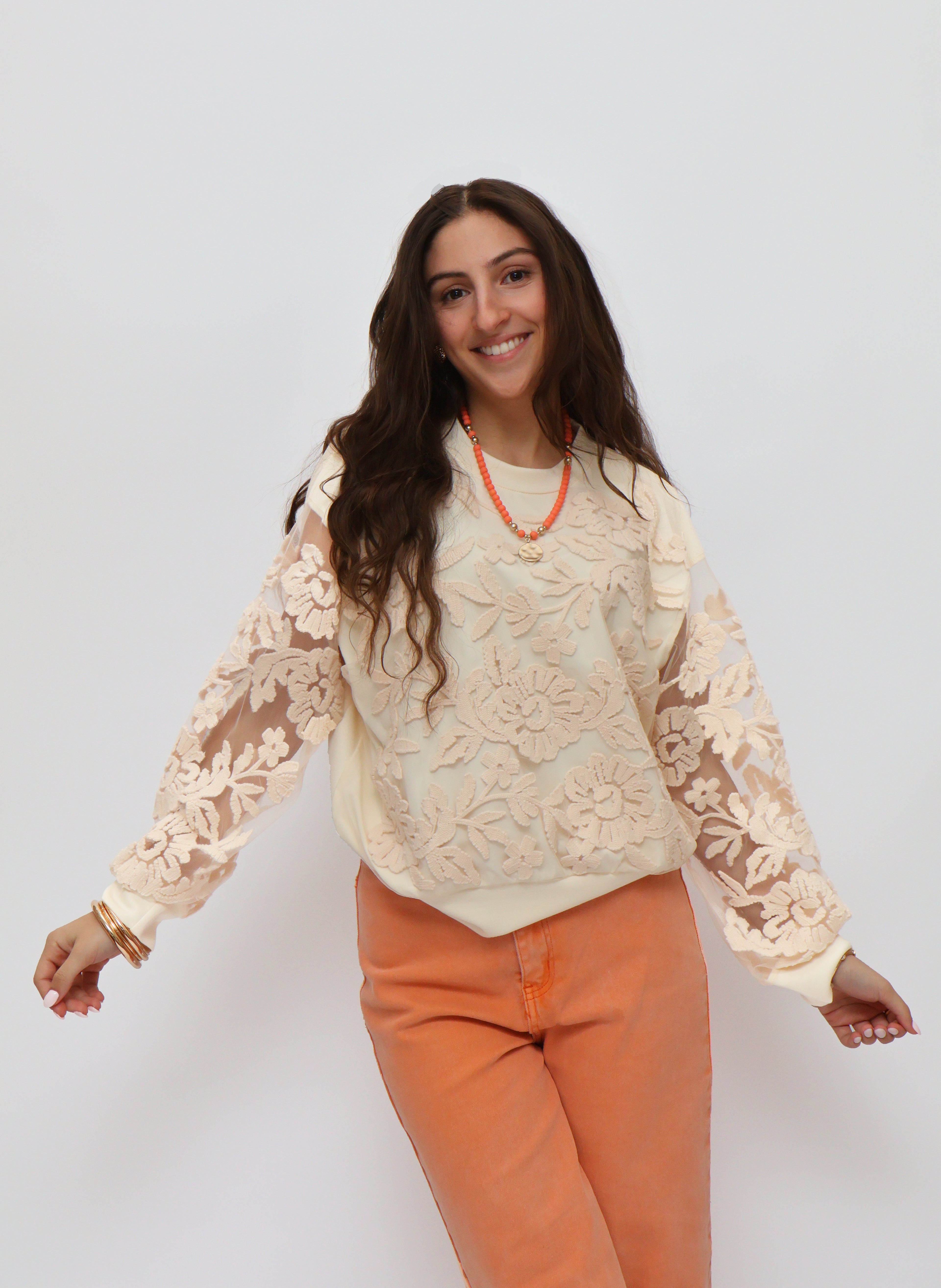 Frayed Cutoff Hem Straight Wide Jean - Orange