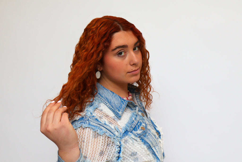 Sheer Knit Sleeve Distressed Denim Jacket