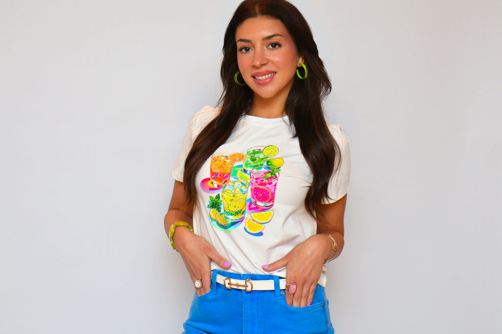 Rhinestone Lemon Cocktail Graphic T-shirt