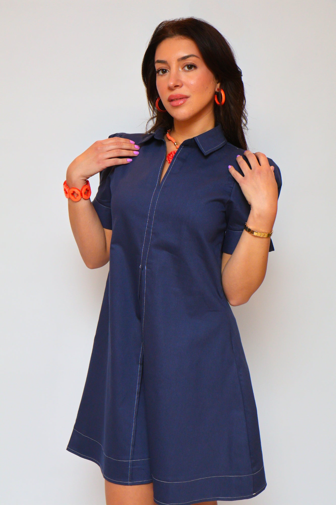 Collared Mini Dress in Navy