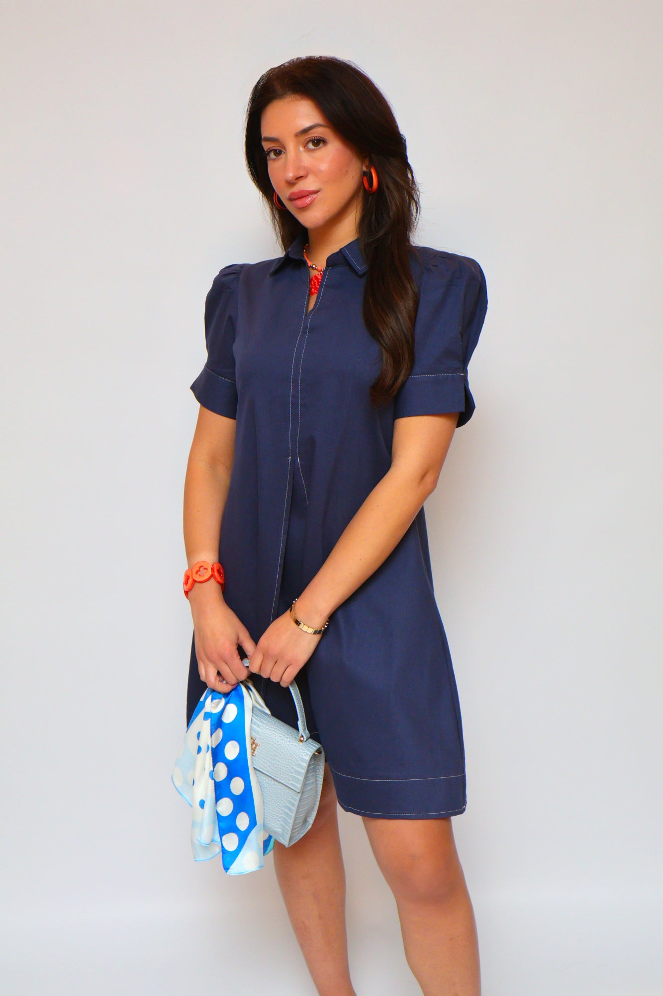Collared Mini Dress in Navy