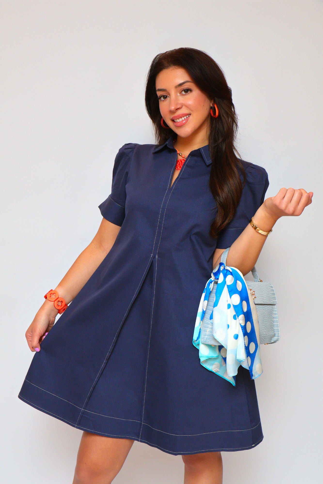 Collared Mini Dress in Navy