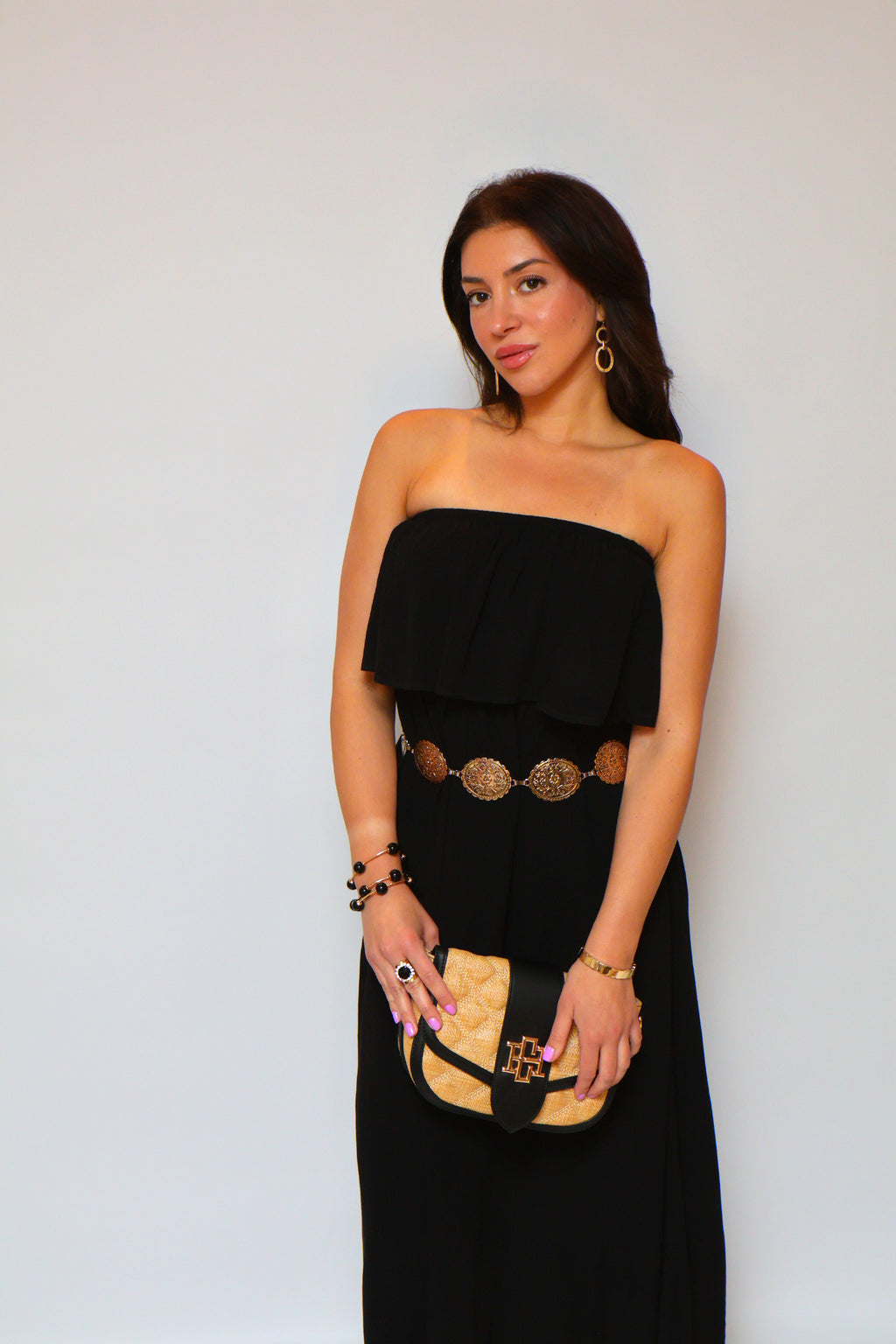 Crinkle Strapless Maxi Dress - Black