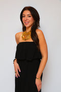 Crinkle Strapless Maxi Dress - Black