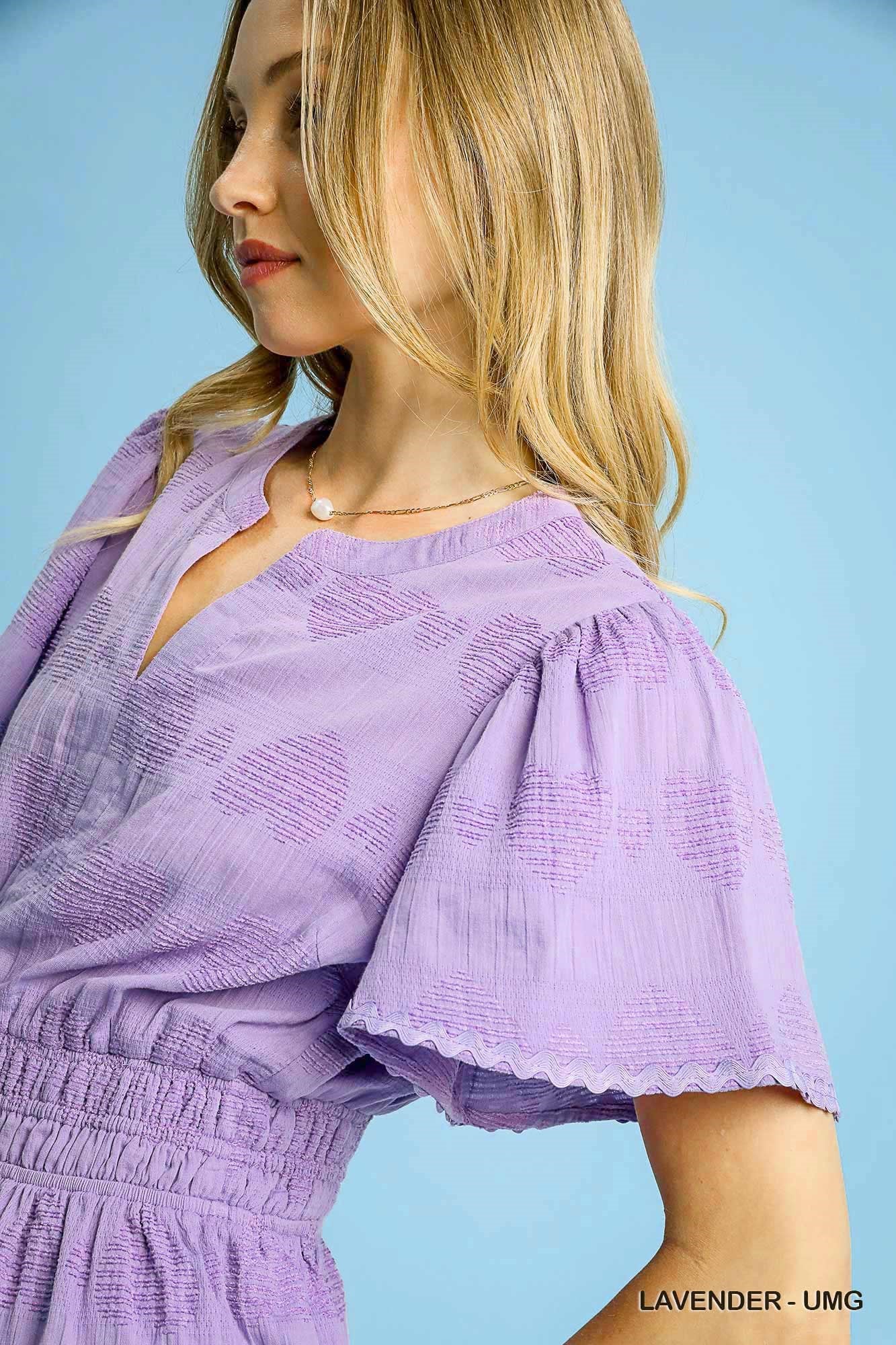 Textured Smocked Peplum Blouse -Lavender
