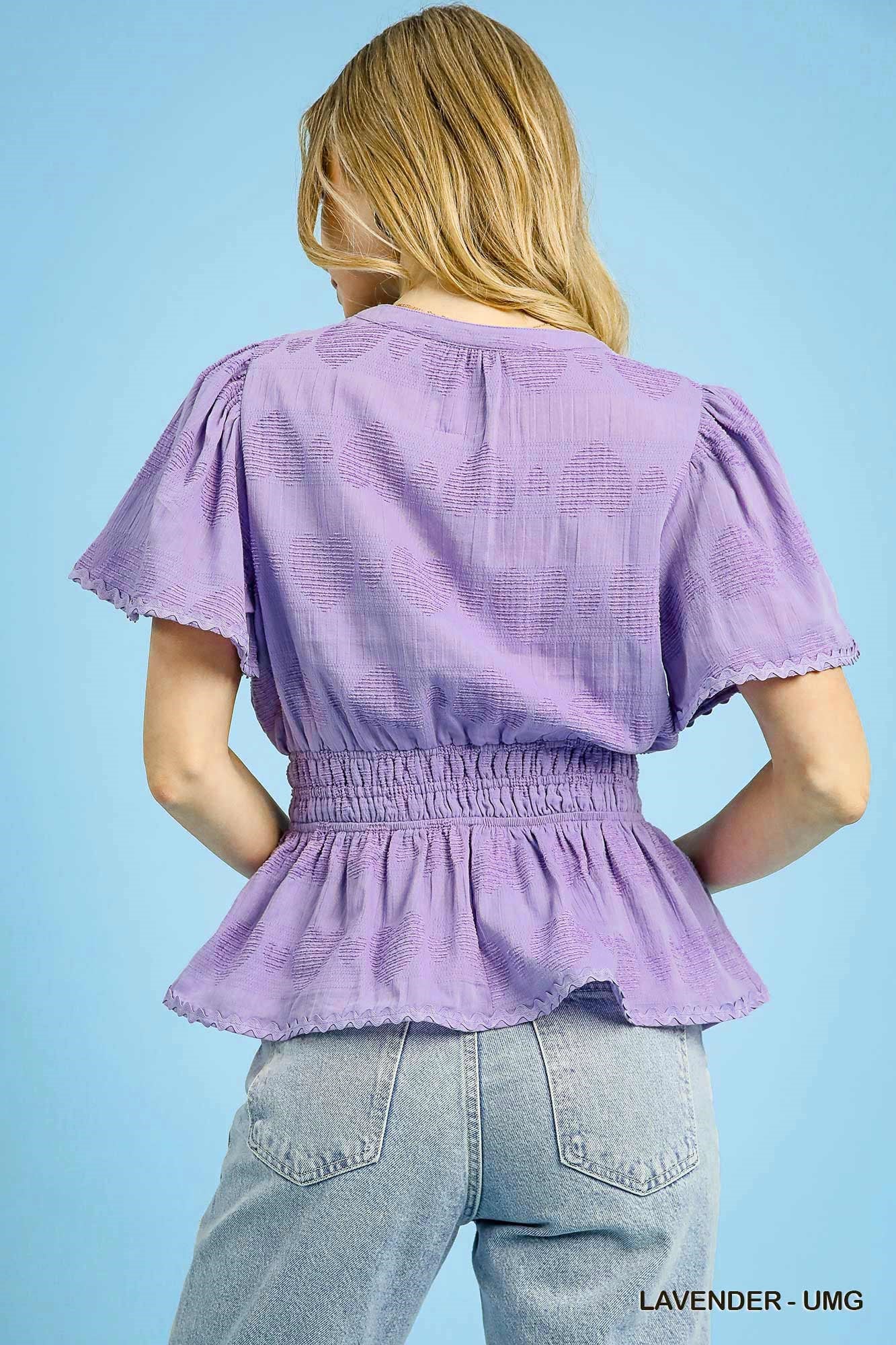 Textured Smocked Peplum Blouse -Lavender