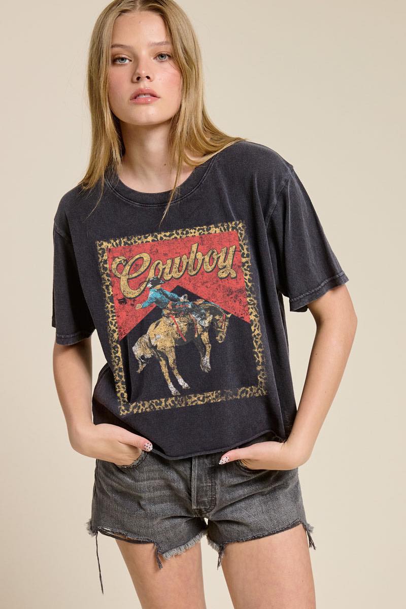 Vintage Cowboy Graphic Raw Hem Tee