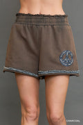 Mineral Washed Peace Shorts  -Charcoal