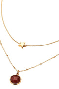 Layered Round Stone Pendant & Star Charm Accent Chain