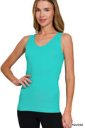 U or V Neck 2-Way Seamless Tank Top - Turquoise