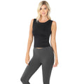 Cropped Seamless Round Neck Tank Top - Black
