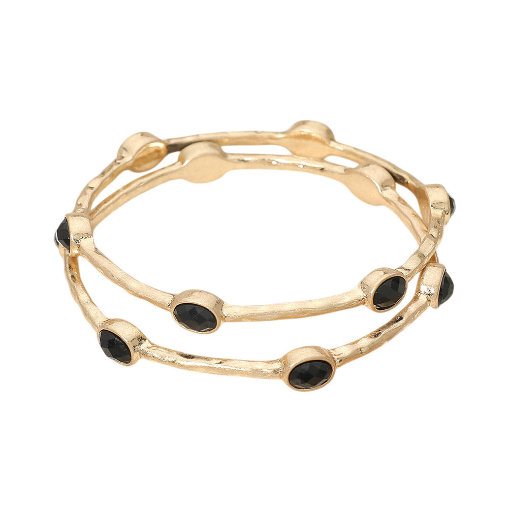 Samantha Stack - 2 Hammered Gold Bangle Bracelets - Black
