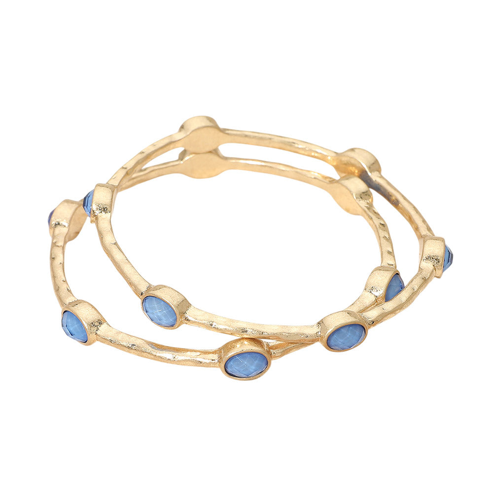Samantha Stack - 2 Hammered Gold Bangle Bracelets - Blue