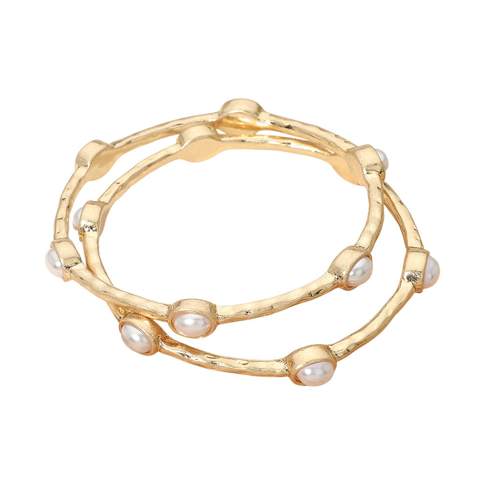 Samantha Stack - 2 Hammered Gold Bangle Bracelets - Pearl