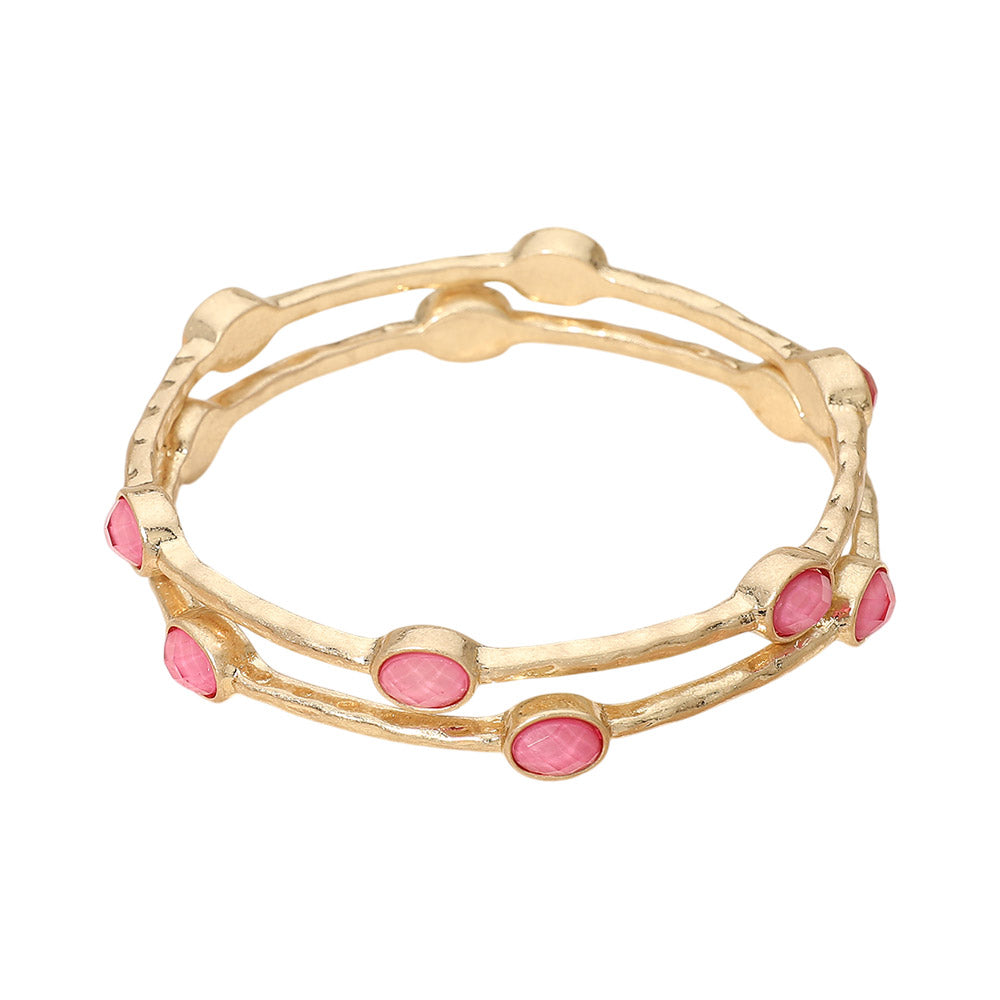 Samantha Stack - 2 Hammered Gold Bangle Bracelets - Pink