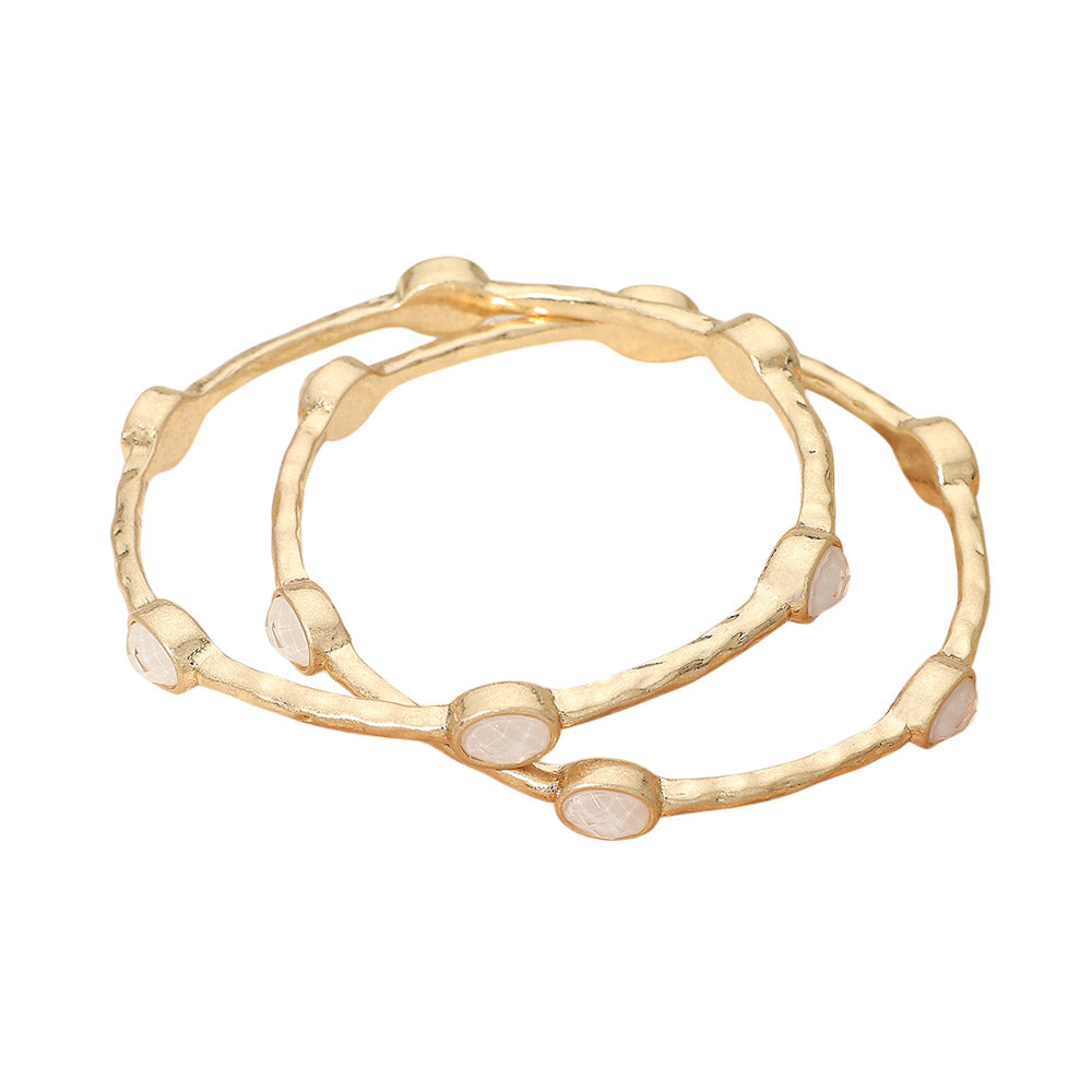 Samantha Stack - 2 Hammered Gold Bangle Bracelets - White