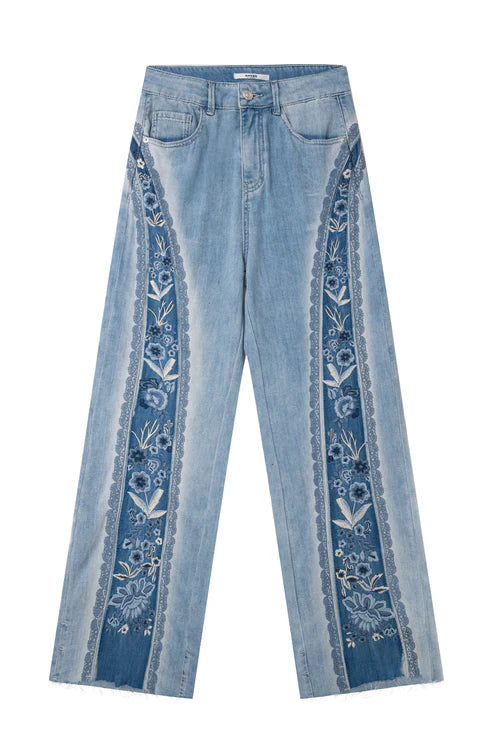 Patchwork Embroidered Wide Leg Jeans