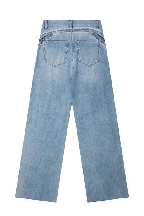 Patchwork Embroidered Wide Leg Jeans