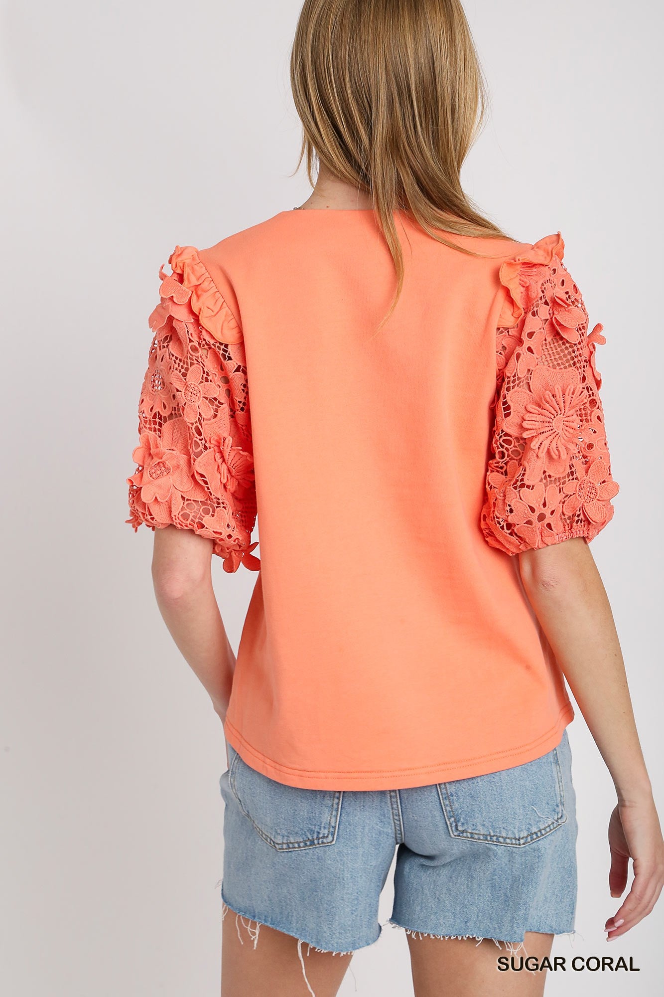 Sugar Coral Lace Sleeve Top