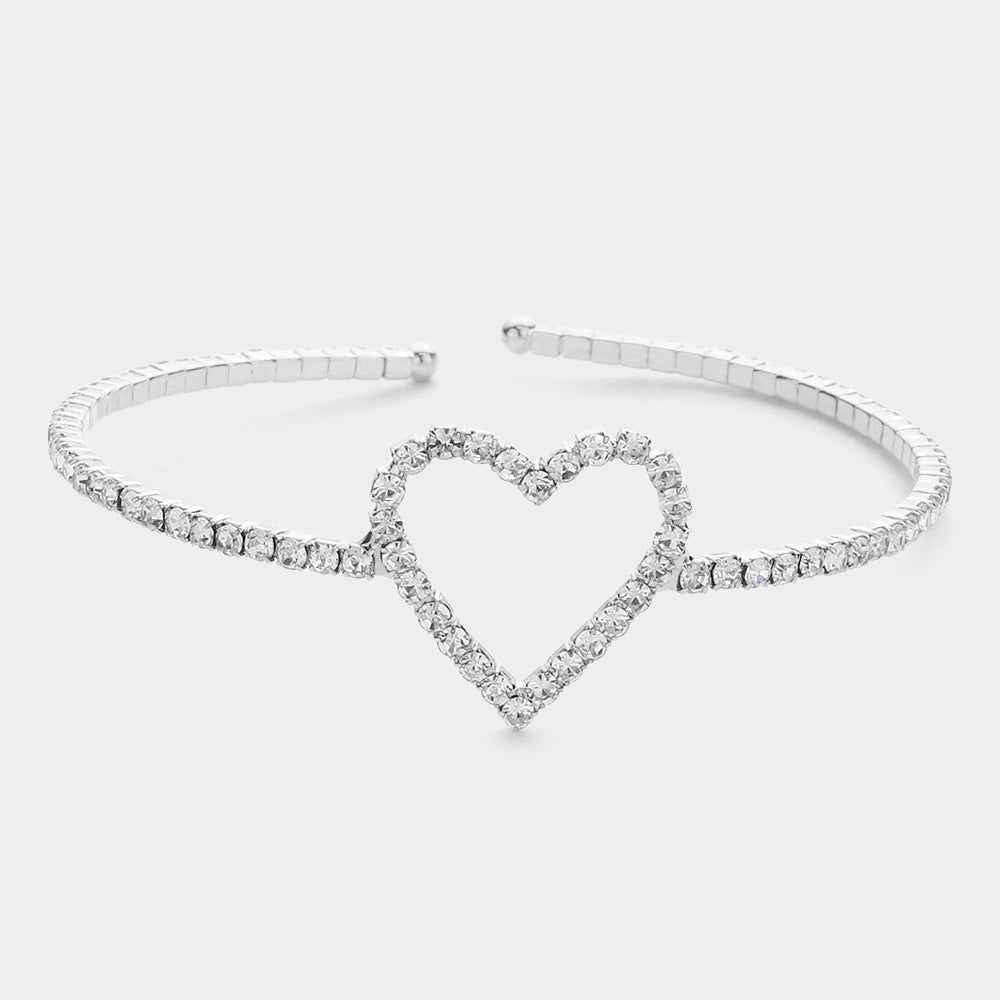 Open Heart Rhinestone Cuff Bracelet