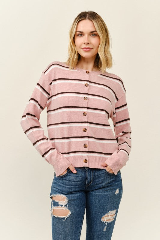 Striped Cardigan: Pink