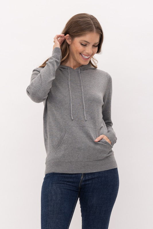 Sweater Hoodie with Front Pocket- Heather Gray