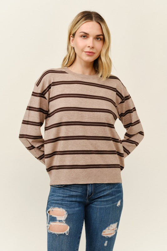 Stripe Pull Over Sweater: Camel