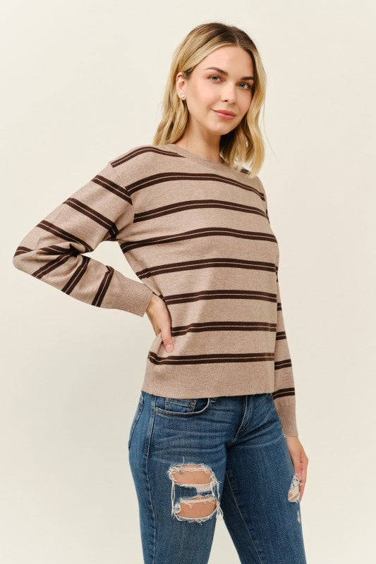 Stripe Pull Over Sweater: Camel