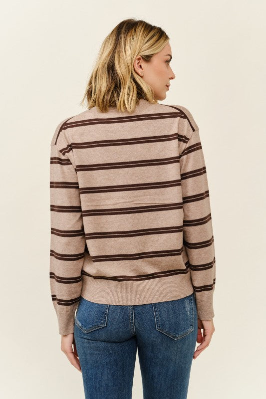 Stripe Pull Over Sweater: Camel