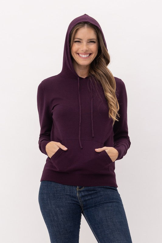 Sweater Hoodie with Front Pocket- Dark Purple
