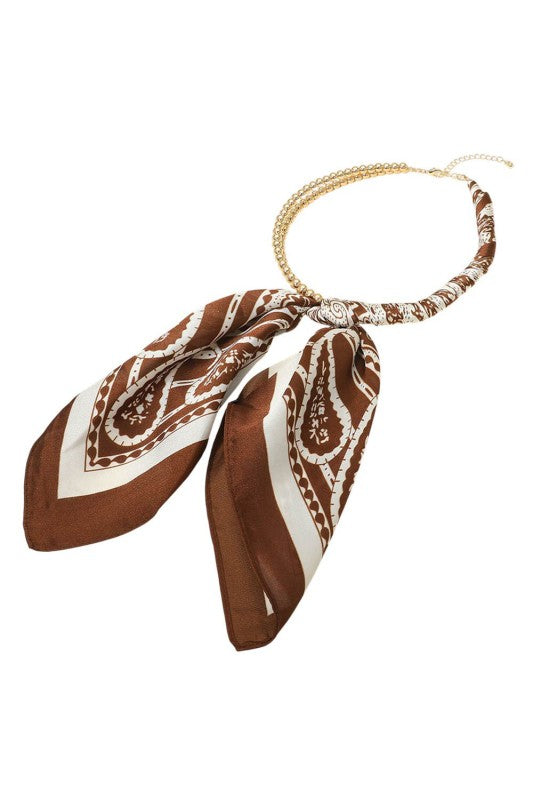 Scarf Necklace - Brown & White