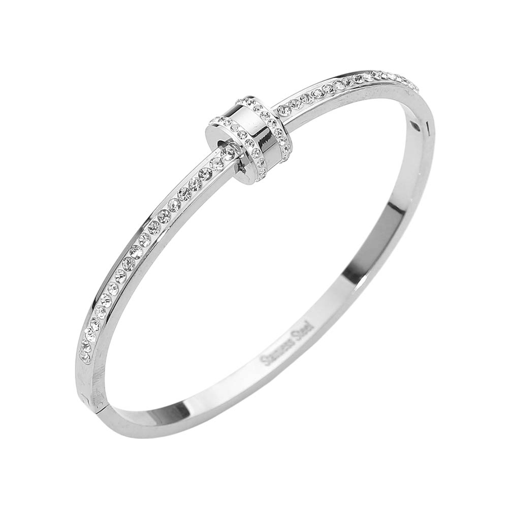 Silver CZ Pave Hinged Bangle Bracelet