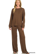 Soft Hacci Pullover & Pants Set - Chocolate