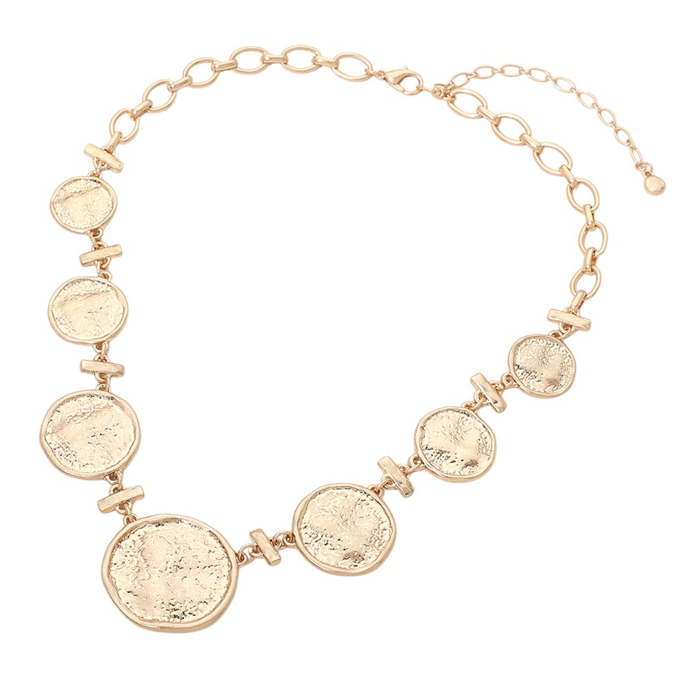 Textured Disc Link Statement Necklace - Worn Gold