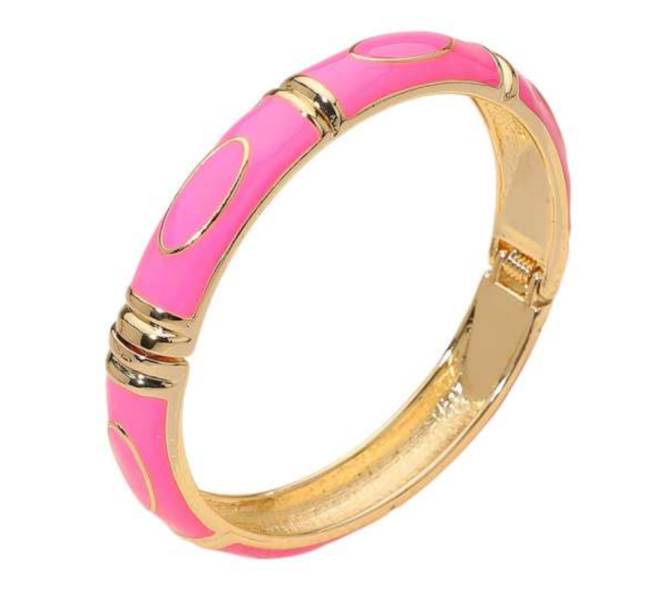 Victoria Enamel Hinged Bangle Bracelet in Fuchsia