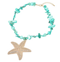 Textured Metal Starfish Pendant Necklace with Multi Shaped Beads