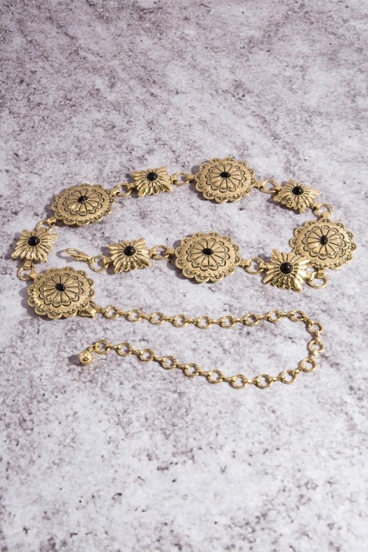 Western Concho Chain Belt - Gold & Black
