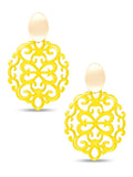 Modern Damask Pattern Resin Drop Earring: Yellow