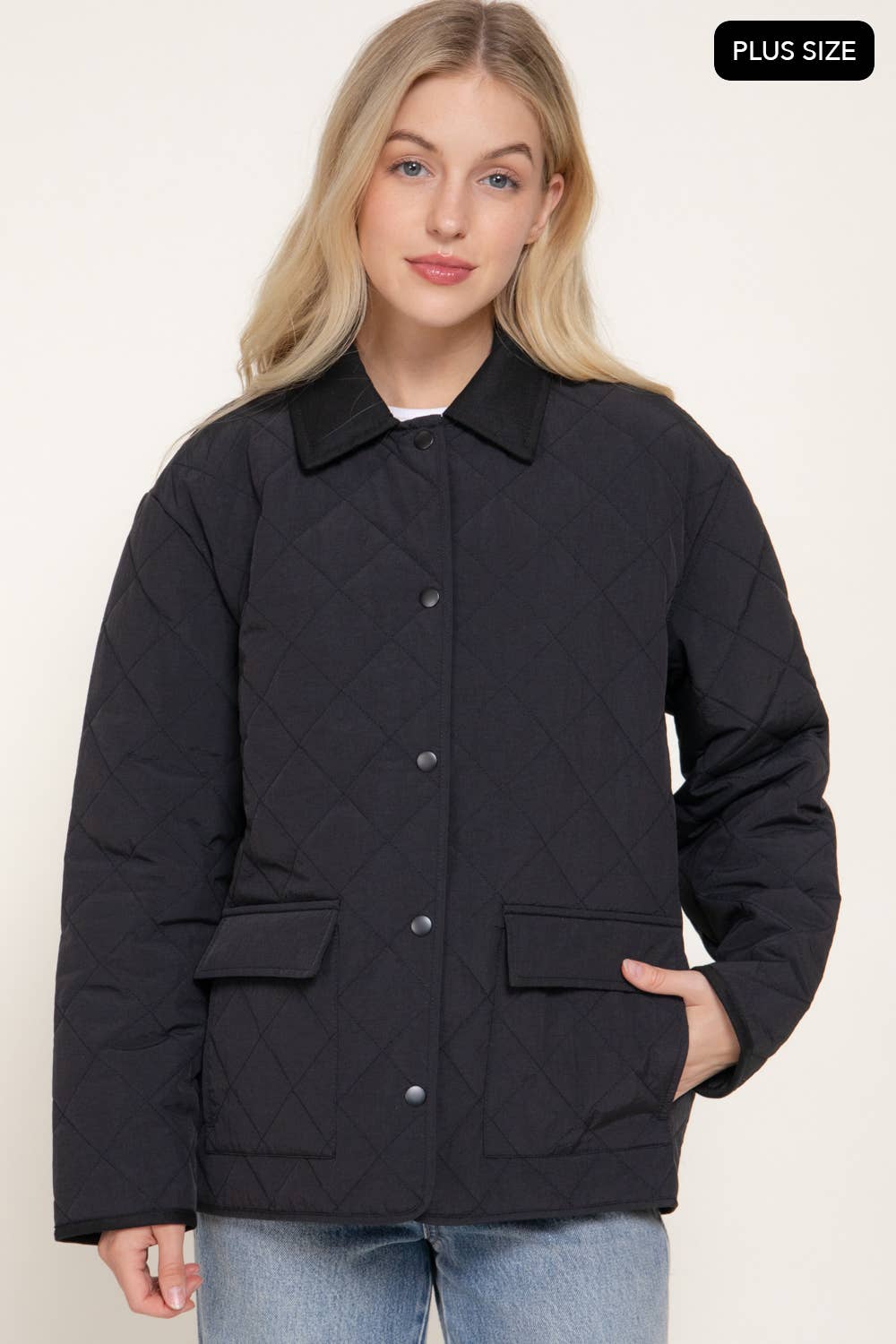 Quilted Jacket - Plus Size: Black