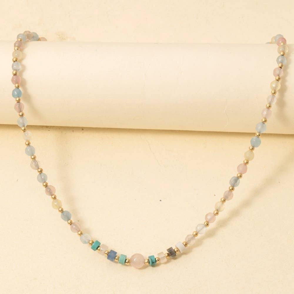Semi Precious Stone And Metallic Beaded Necklace: GDMU
