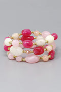 Marble Resin Multi-Layer Beaded Bracelet Set - Gold, Pink