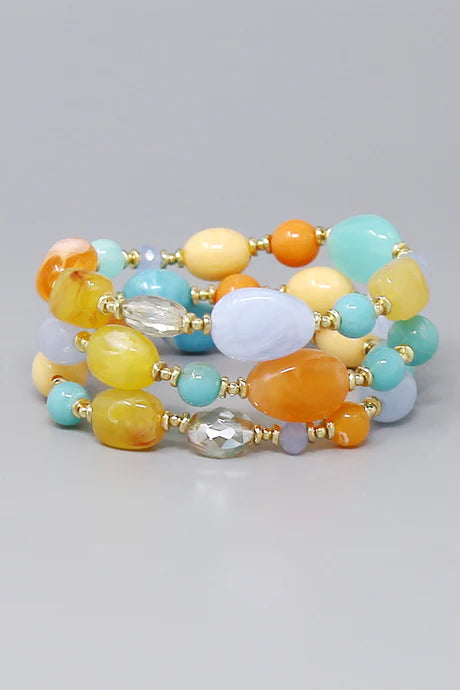 Marble Resin Multi-Layer Beaded Bracelet Set - Multi