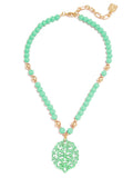Damask Pendant Beaded Collar Necklace: Mint