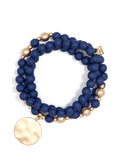 Matte Beaded Wrap Charm Bracelet: Navy