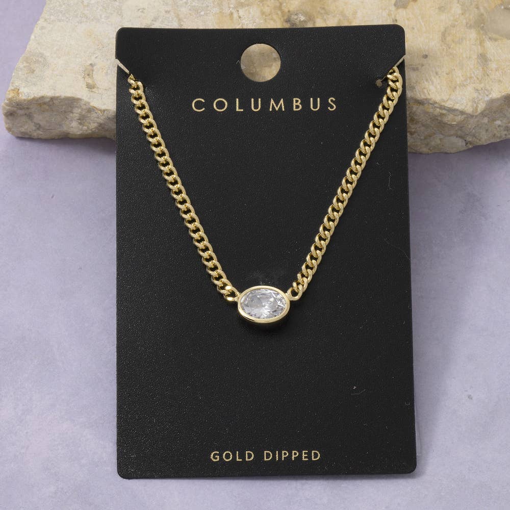 Oval Bezel Cz Curb Chain Necklace: GOLD