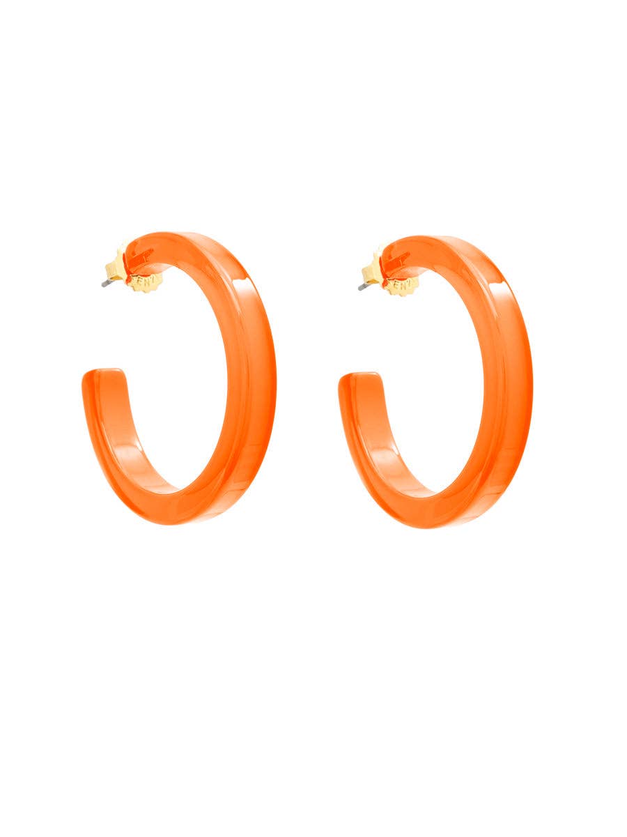 Medium Resin Open Hoop Earring: Coral